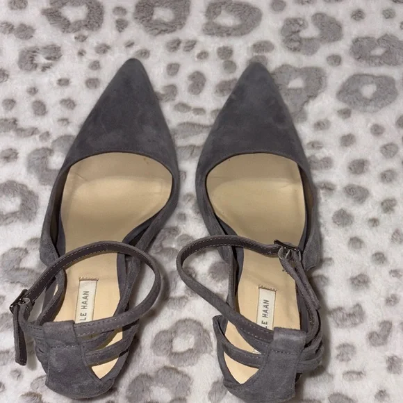 Cole Haan Dove Gray Suede Ankle Strap Heels - Picture 6 of 11